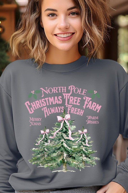 North Pole Christmas Tree Farm Fleece Sweatshirt