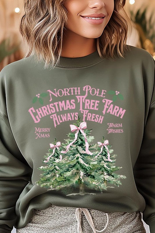 North Pole Christmas Tree Farm Fleece Sweatshirt