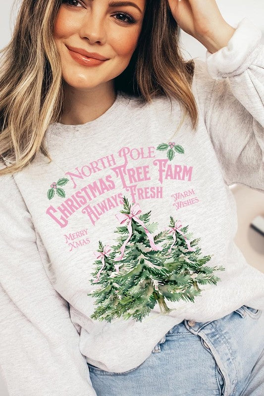 North Pole Christmas Tree Farm Fleece Sweatshirt