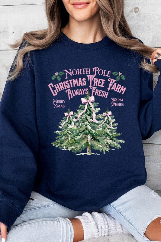 North Pole Christmas Tree Farm Fleece Sweatshirt