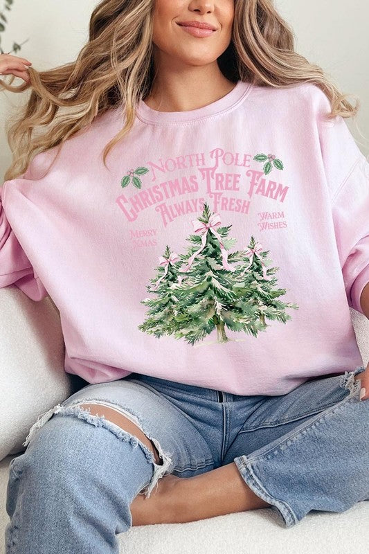 North Pole Christmas Tree Farm Fleece Sweatshirt