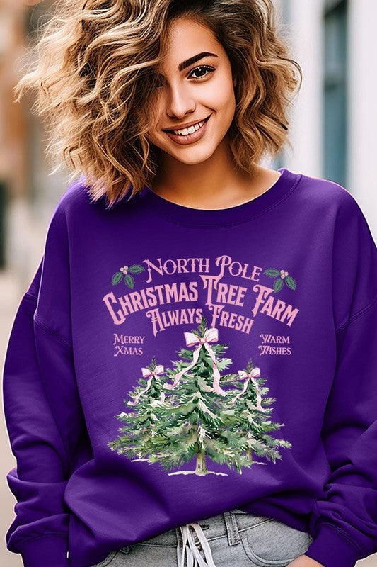 North Pole Christmas Tree Farm Fleece Sweatshirt