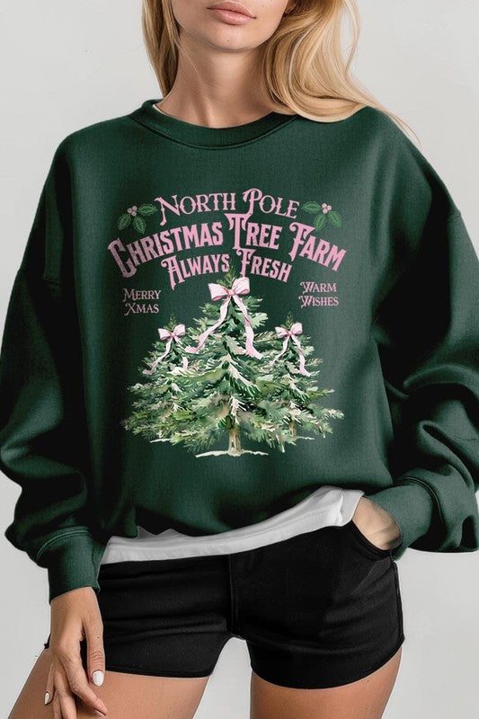 North Pole Christmas Tree Farm Fleece Sweatshirt