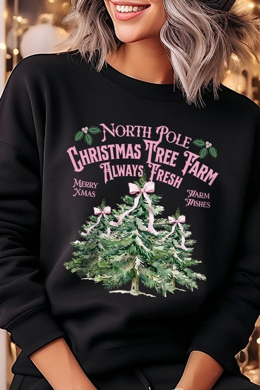 North Pole Christmas Tree Farm Fleece Sweatshirt