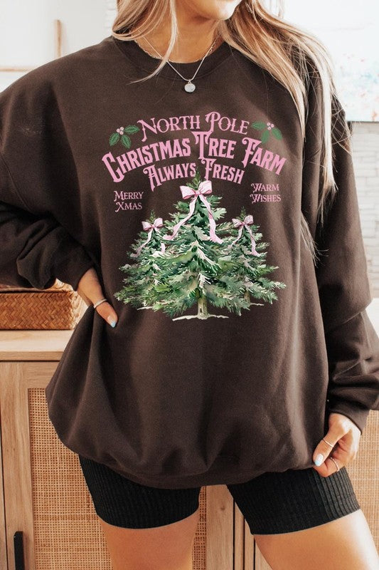 North Pole Christmas Tree Farm Fleece Sweatshirt