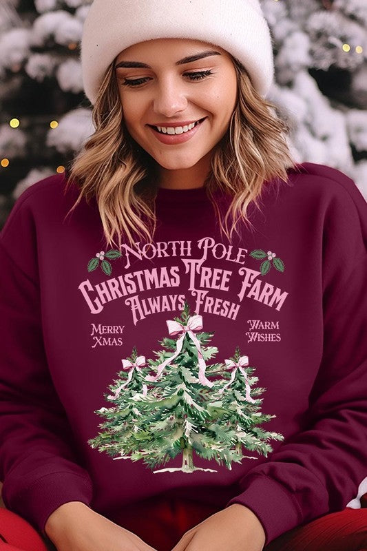 North Pole Christmas Tree Farm Fleece Sweatshirt