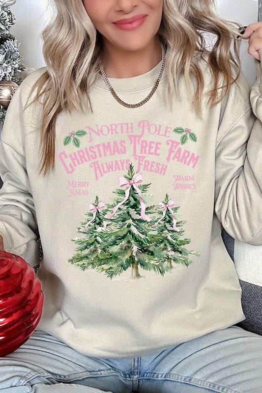 North Pole Christmas Tree Farm Fleece Sweatshirt