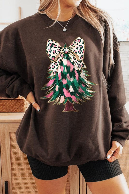 Faux Glitter Colorful Christmas Tree Sweatshirt