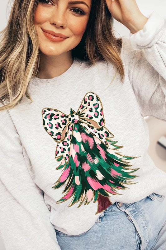 Faux Glitter Colorful Christmas Tree Sweatshirt