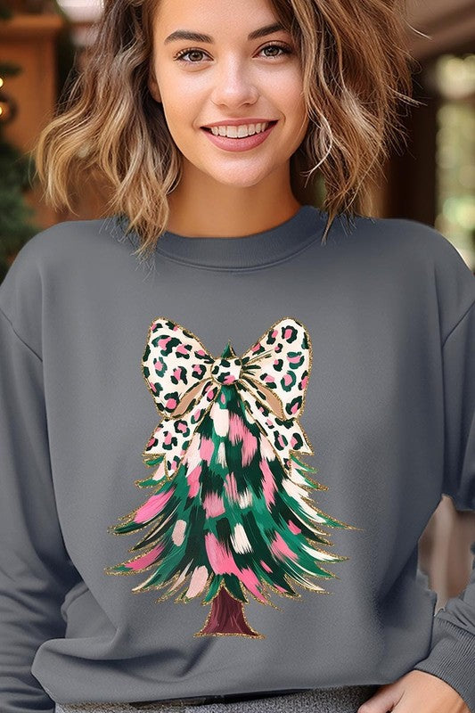 Faux Glitter Colorful Christmas Tree Sweatshirt