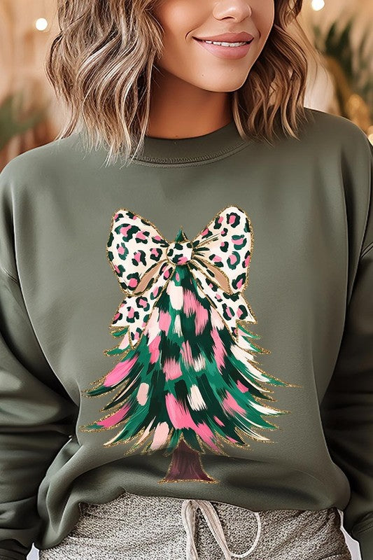 Faux Glitter Colorful Christmas Tree Sweatshirt