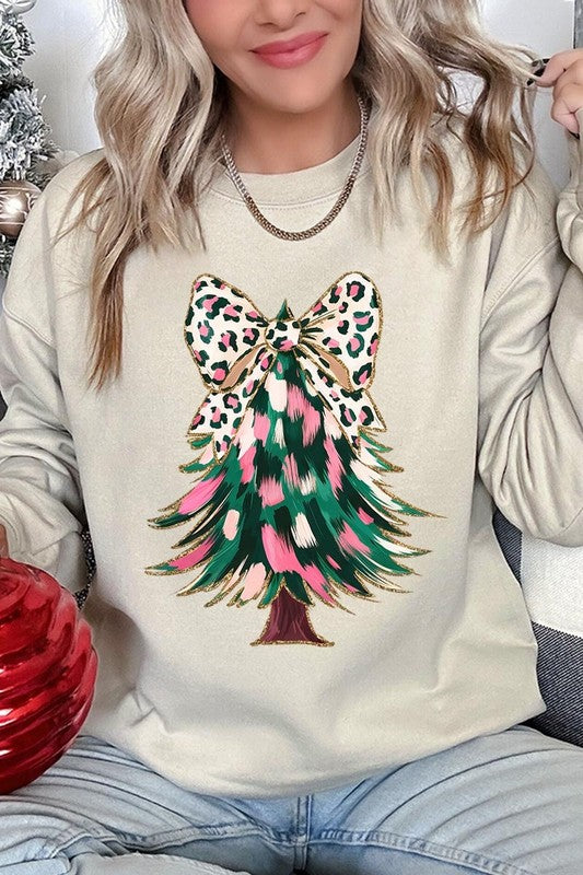 Faux Glitter Colorful Christmas Tree Sweatshirt