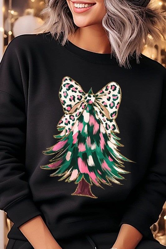 Faux Glitter Colorful Christmas Tree Sweatshirt