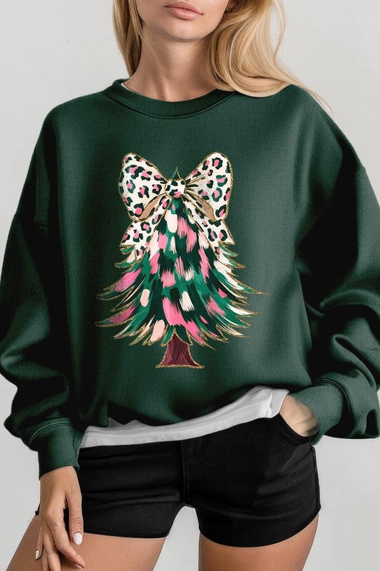 Faux Glitter Colorful Christmas Tree Sweatshirt