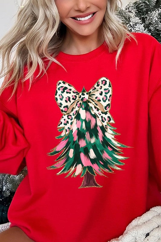 Faux Glitter Colorful Christmas Tree Sweatshirt