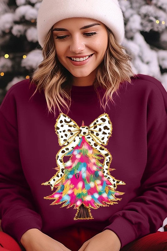 Faux Glitter Colorful Christmas Tree Sweatshirt