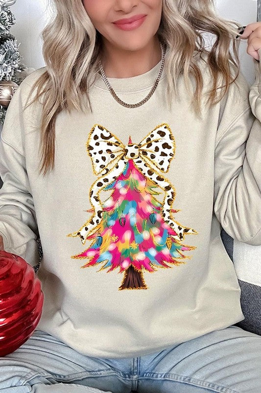 Faux Glitter Colorful Christmas Tree Sweatshirt