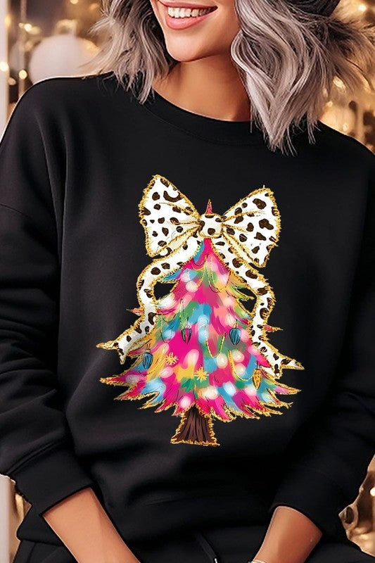 Faux Glitter Colorful Christmas Tree Sweatshirt