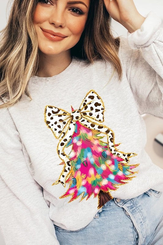 Faux Glitter Colorful Christmas Tree Sweatshirt