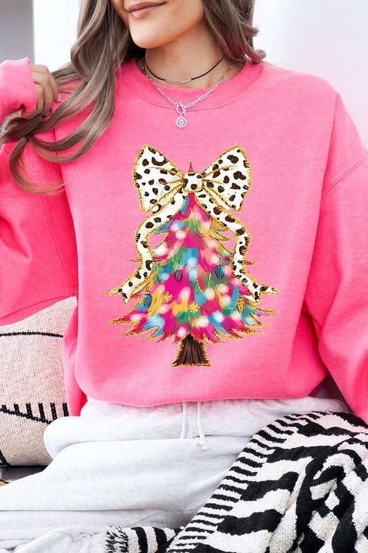 Faux Glitter Colorful Christmas Tree Sweatshirt