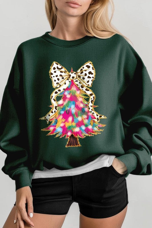 Faux Glitter Colorful Christmas Tree Sweatshirt