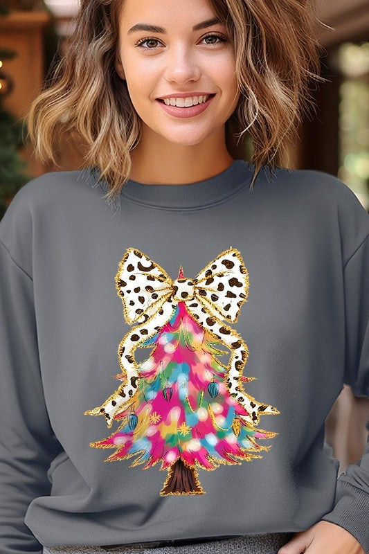 Faux Glitter Colorful Christmas Tree Sweatshirt