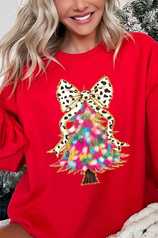 Faux Glitter Colorful Christmas Tree Sweatshirt