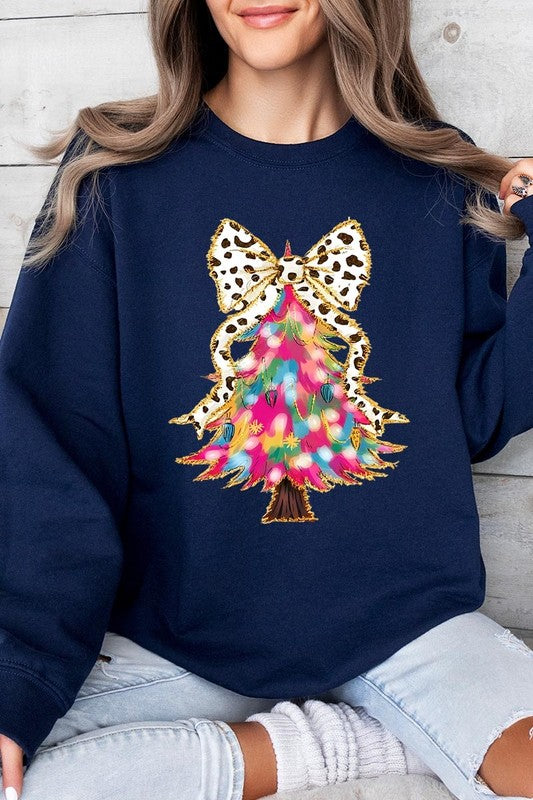 Faux Glitter Colorful Christmas Tree Sweatshirt