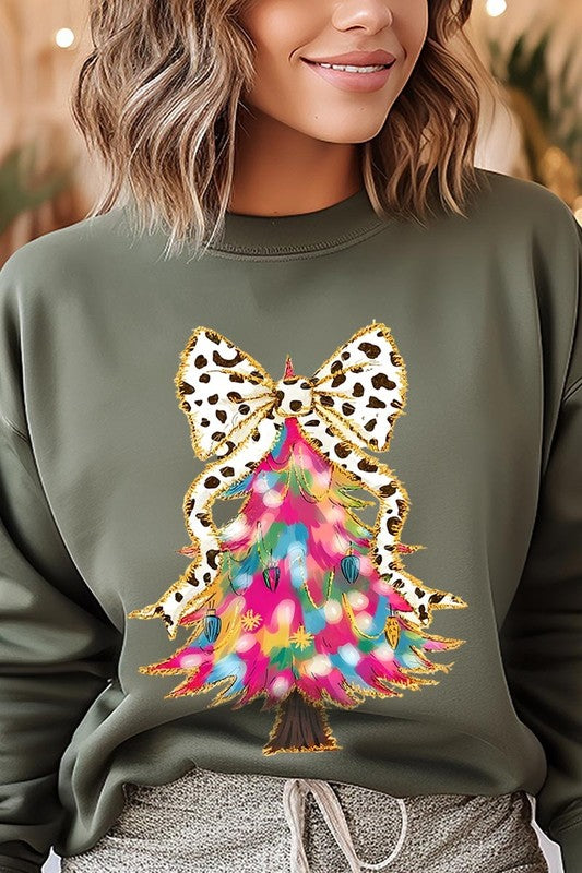 Faux Glitter Colorful Christmas Tree Sweatshirt