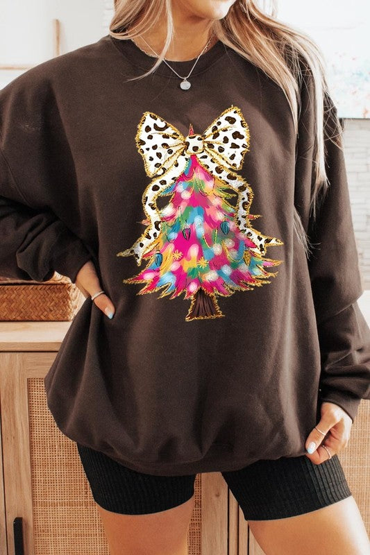 Faux Glitter Colorful Christmas Tree Sweatshirt