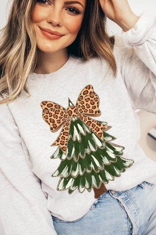 Faux Glitter Colorful Christmas Tree Sweatshirt