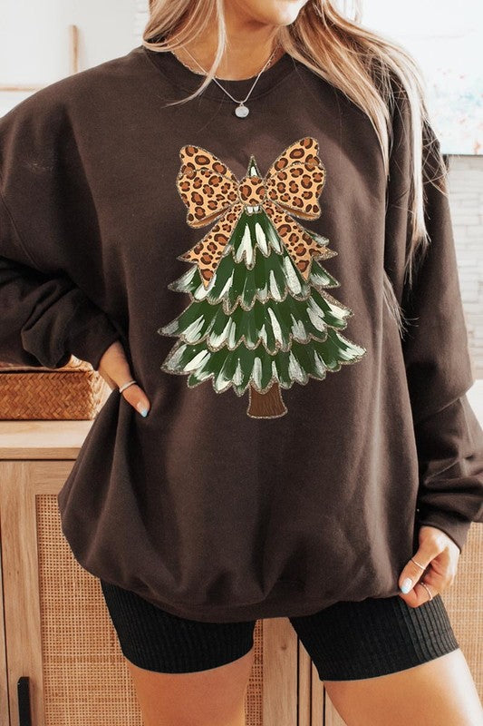 Faux Glitter Colorful Christmas Tree Sweatshirt